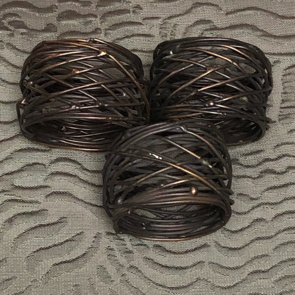 Set of 3 vintage woven bronze wire napkin rings.